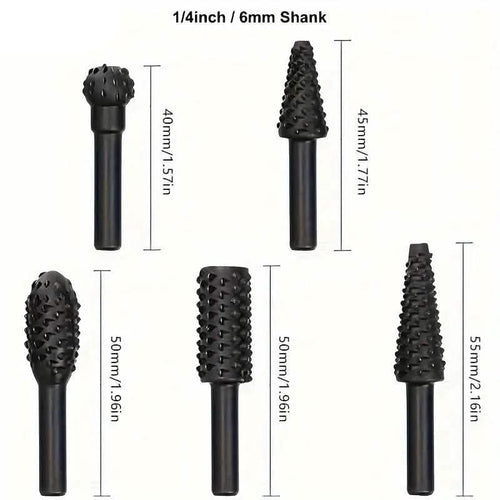 5-Piece Set: Wood Carving File Rasp Drill Bit