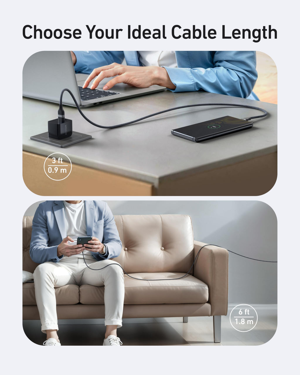Anker USB-A to USB-C Cable (3 ft/6 ft, Upcycled-Braided)
