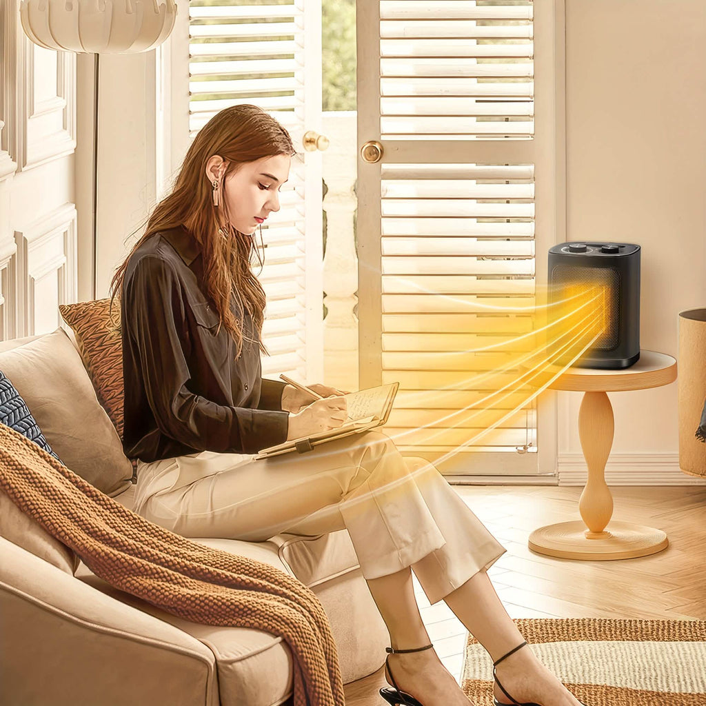 1500W Portable Ceramic Space Heater with Thermostat & Safety Protection with Carry Handle